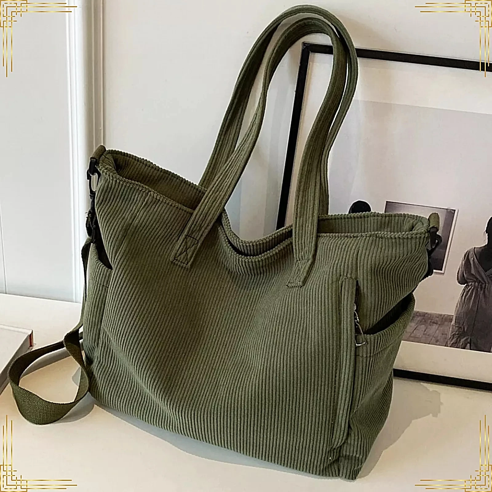 Custom Corduroy Women Tote Bag Stylish Corduroy Large Capacity Tote Female Shoulder Crossbody Handbag