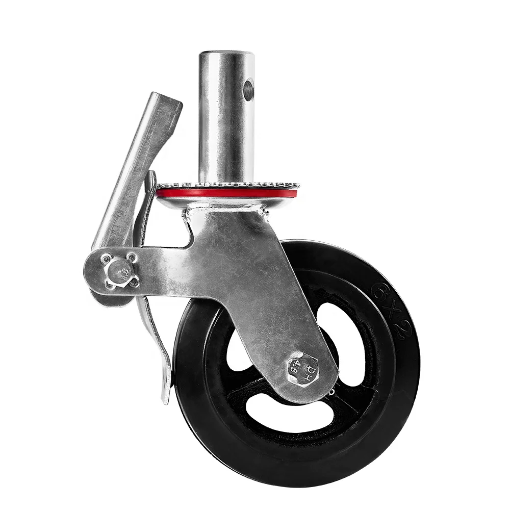 6 8 Inch Scaffolding Caster Cast Iron Rubber Wheel with Brake Lockable High Load Scaffolding Rueda