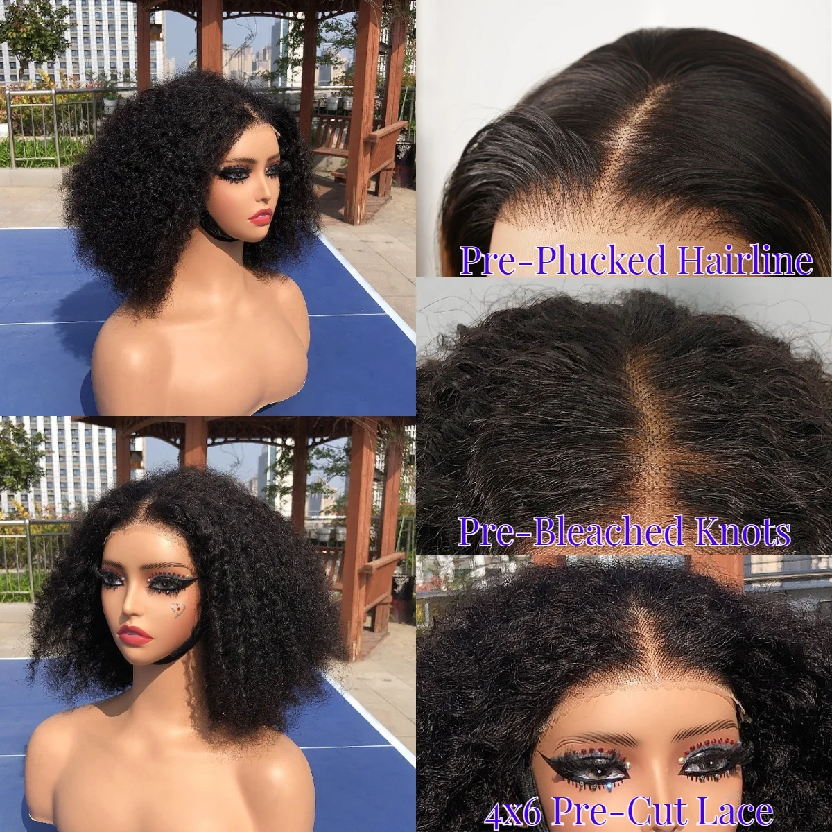 Double Drawn Kinky Curl Wigs Human Hair 4x4 5x5 4x6 Full Lace Bob Wig Human Hair Wear & Go Glueless Human Hair Wigs Lace Front