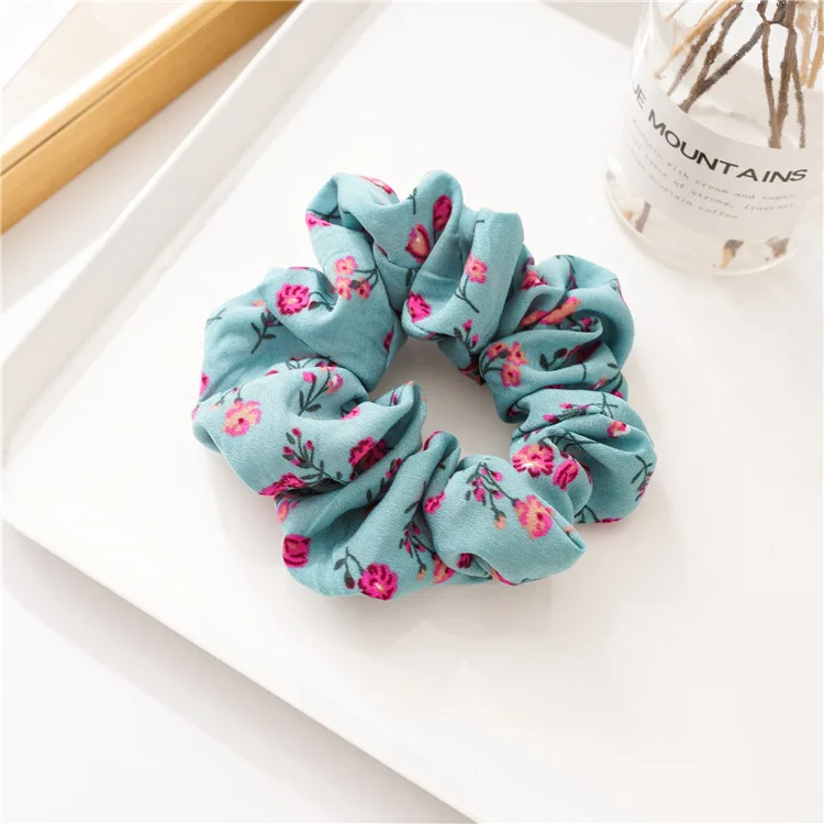 New Custom Logo Spring and Summer Fashion Elastic Hair Tie For Women Ponytail Holder Lovely Flower Hair Scrunchies