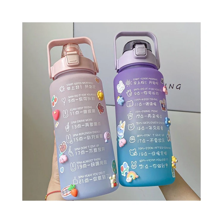 Big Aesthetic Summer Sport 2 l Water Bottle Private Label Unique Plastic China Wholesale Children Water Bottle With Straw