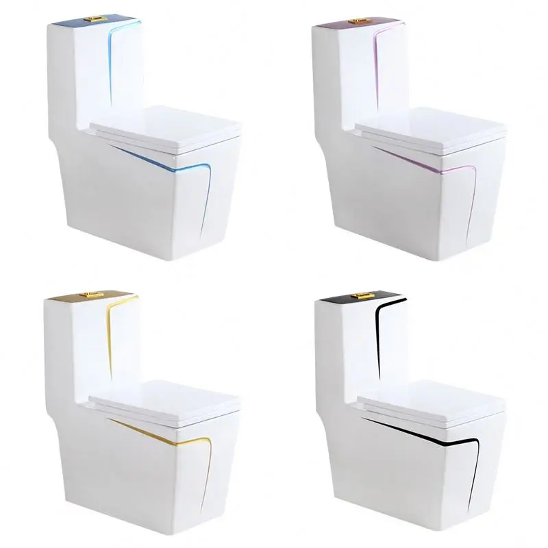 Blue Color Bathroom Ceramic Toilet One Piece Gray Gold Color Design Siphon/Wash Down Toilet Bowl