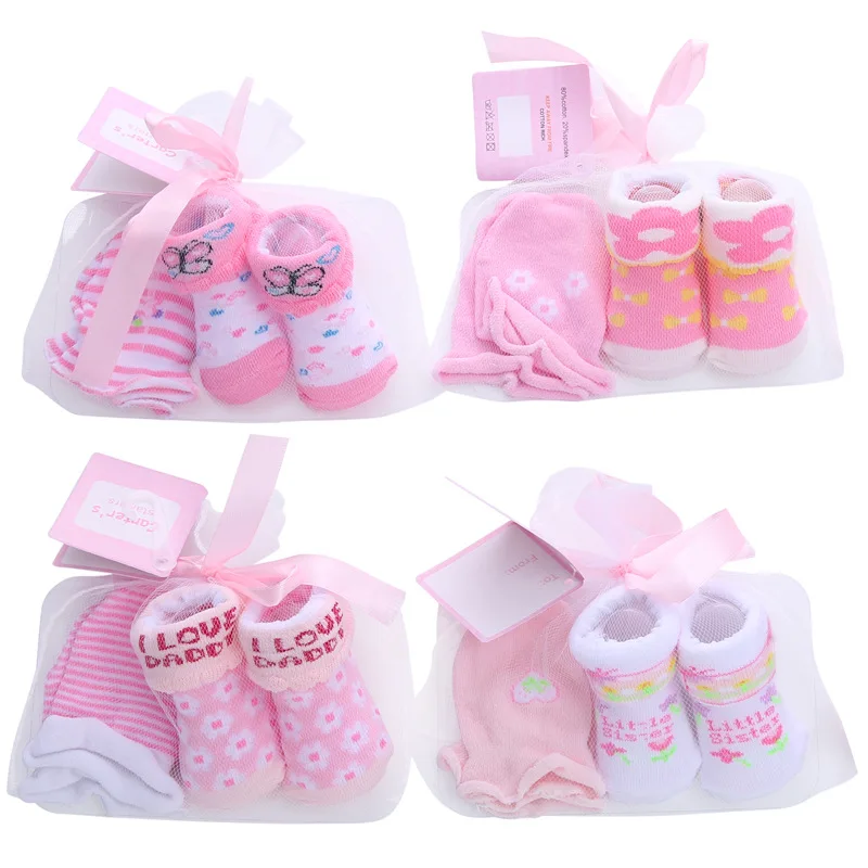 New Arrival Girl Custom Cotton Boy For Newborn Hair Band Sets Baby Socks Box With Baby Gloves