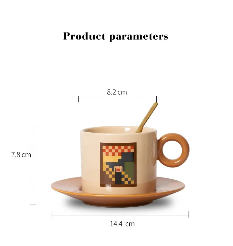 Pixel Style Ceramic Tea set Porcelain Mug Dinnerware Pure Glazed Tea set New Bone China Kitchen Decoration with Saucer Set