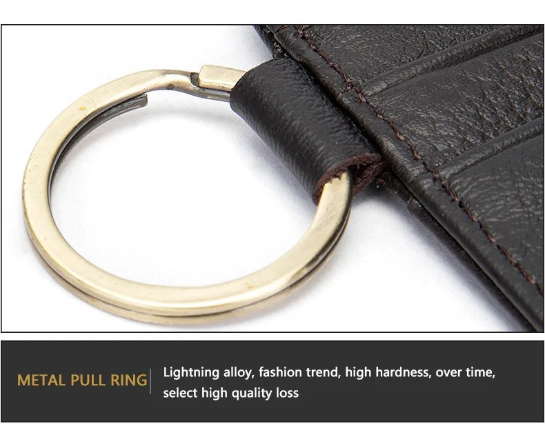 Black simple leisure first layer cow leather  foreign trade wholesale thin credit card wallets unite gold key links