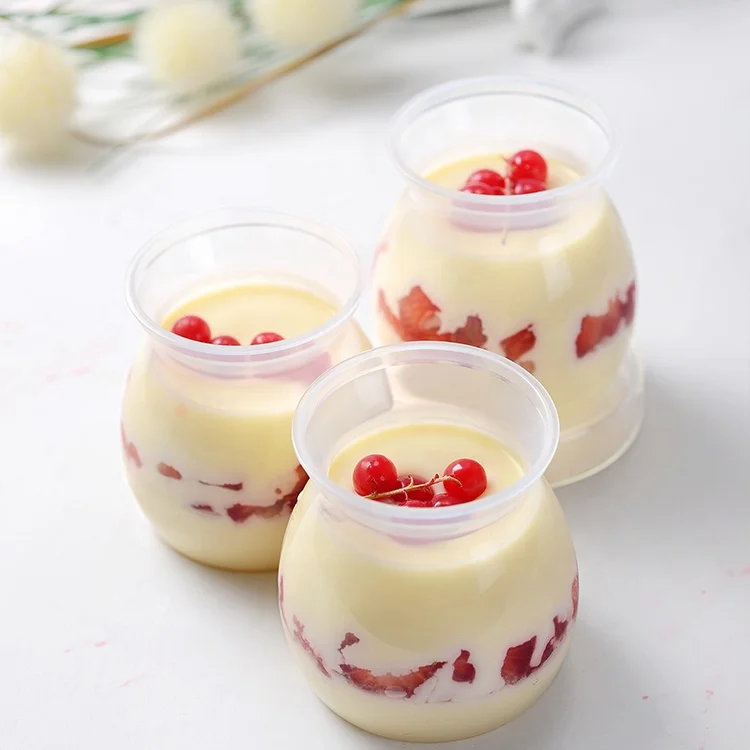 
2019 Wholesale PET Disposable Round 140ML Dessert cups Plastic Pudding Cups eco-friendly 