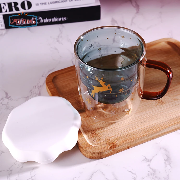 Fuguang Vintage Blank Mugs Printer Double Walled Glass Coffee Mug For Christmas