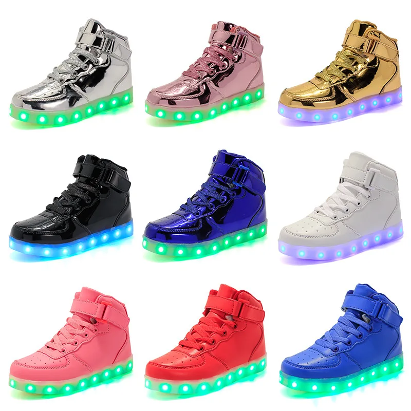 Cheap High Top Light UP Fashion Sneakers Adult Led Skateboard Shoes Comfortable Kids Flashing Light Shoes USB