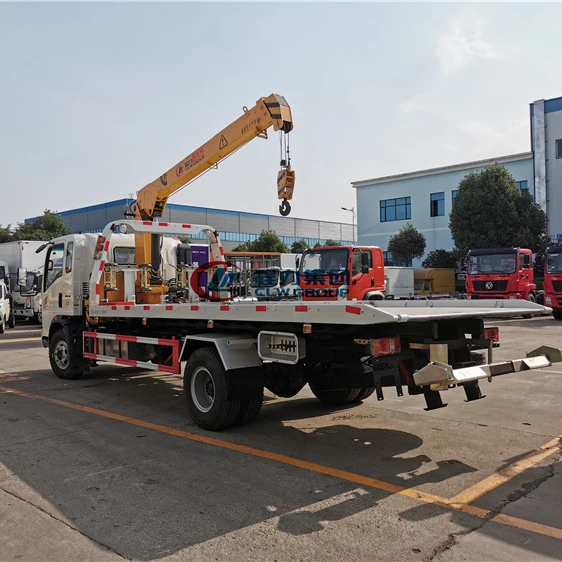 Flat bed wrecker  tow trucks with knuckle crane