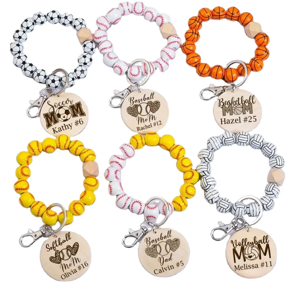 Wristband Keychain Silicone beaded keychain Customizable Logo Keychain Leather Fringed Car wrist Key Chains