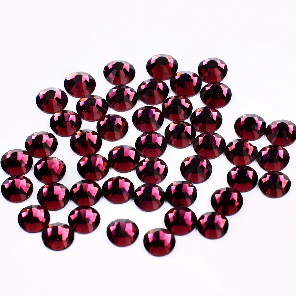 Non HotFix  Strass Flat Back Round Red Rhinestones Silver Back for DIY Nail Supplies