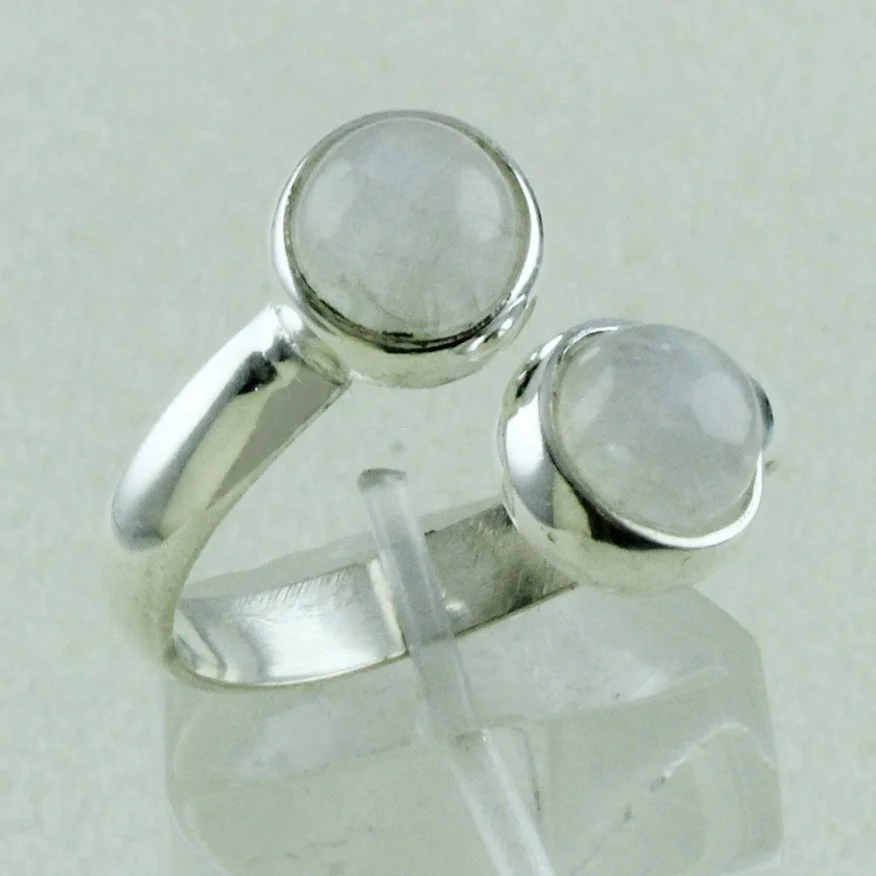 Unique Round Shape Rainbow Moonstone 925 Sterling Silver Adjustable Ring Jewelry