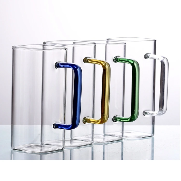 daily juice color handle heat resistance square shaped frozen drink expresso water glasses