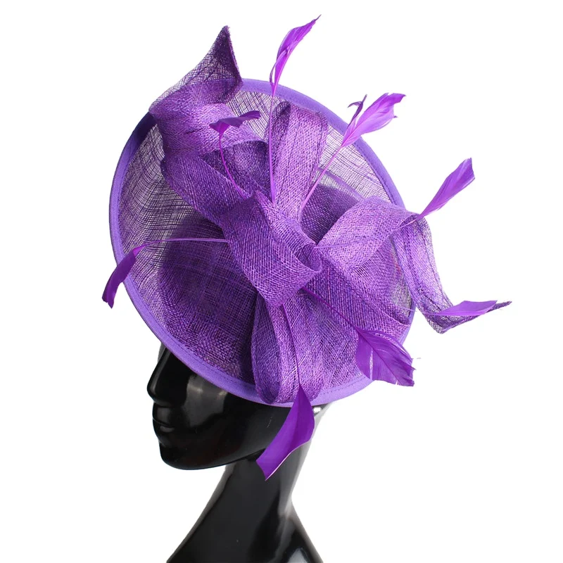 Hot sell Wedding Hair bridal Sinamay Fascinators hat Champagne Pink Coffee Blue Gray Derby Hats headdress TOP Hat wholesale