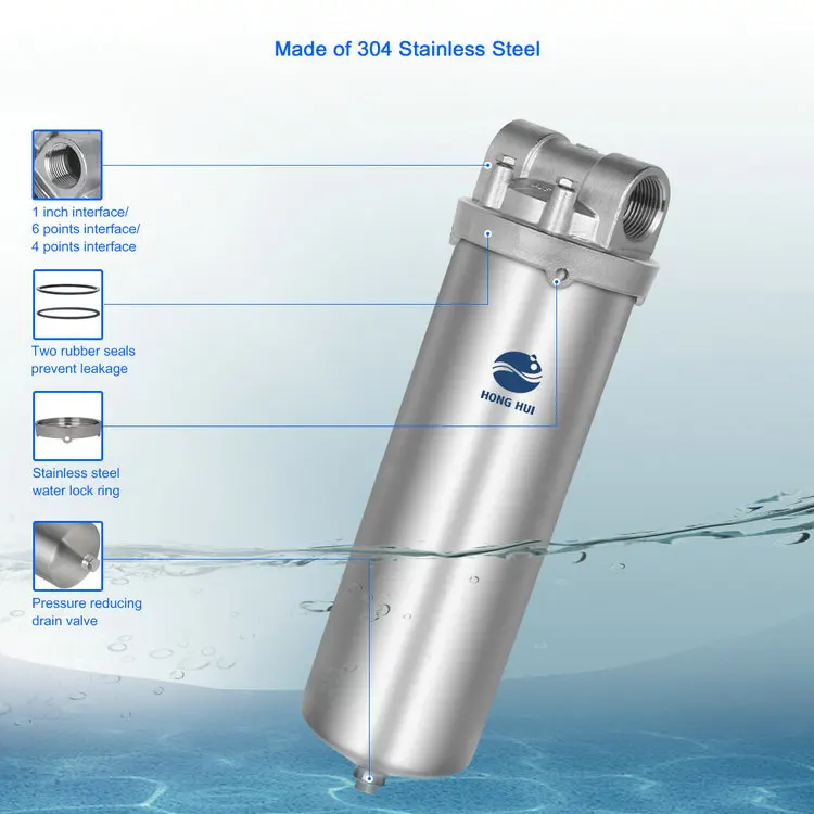 HONG HUI HPS-10C NSF 10 Inch Wholehouse Water Purification Systems Stainless Steel Water Purifier Water Filter Housing