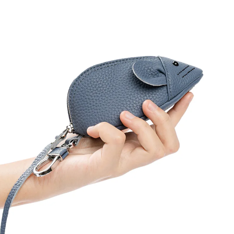 Soft Genuine Leather Small Wallet Children Gift 3d Rat Mouse Mini Coin Key Purse Zipper Earphone Data Cable Storage Holder