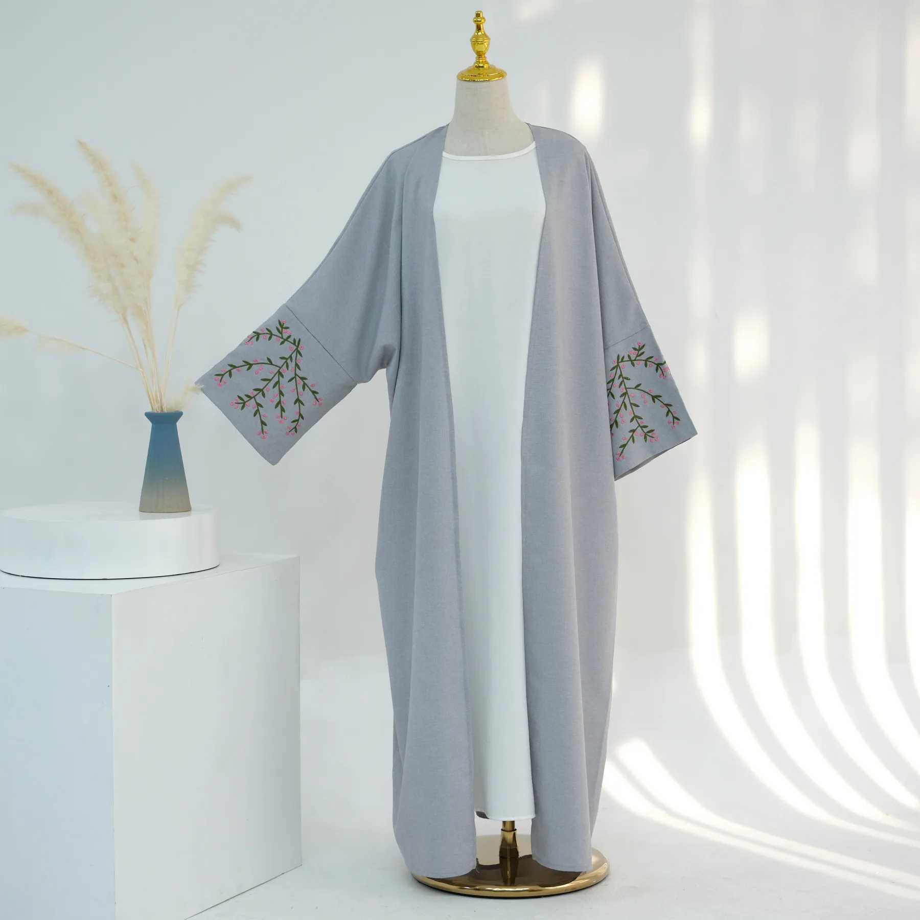 ISLAM PRAYER CLOTHING Grey Dubai Luxury Abaya High Class Eid Beads Embroidery Abaya De Dubai