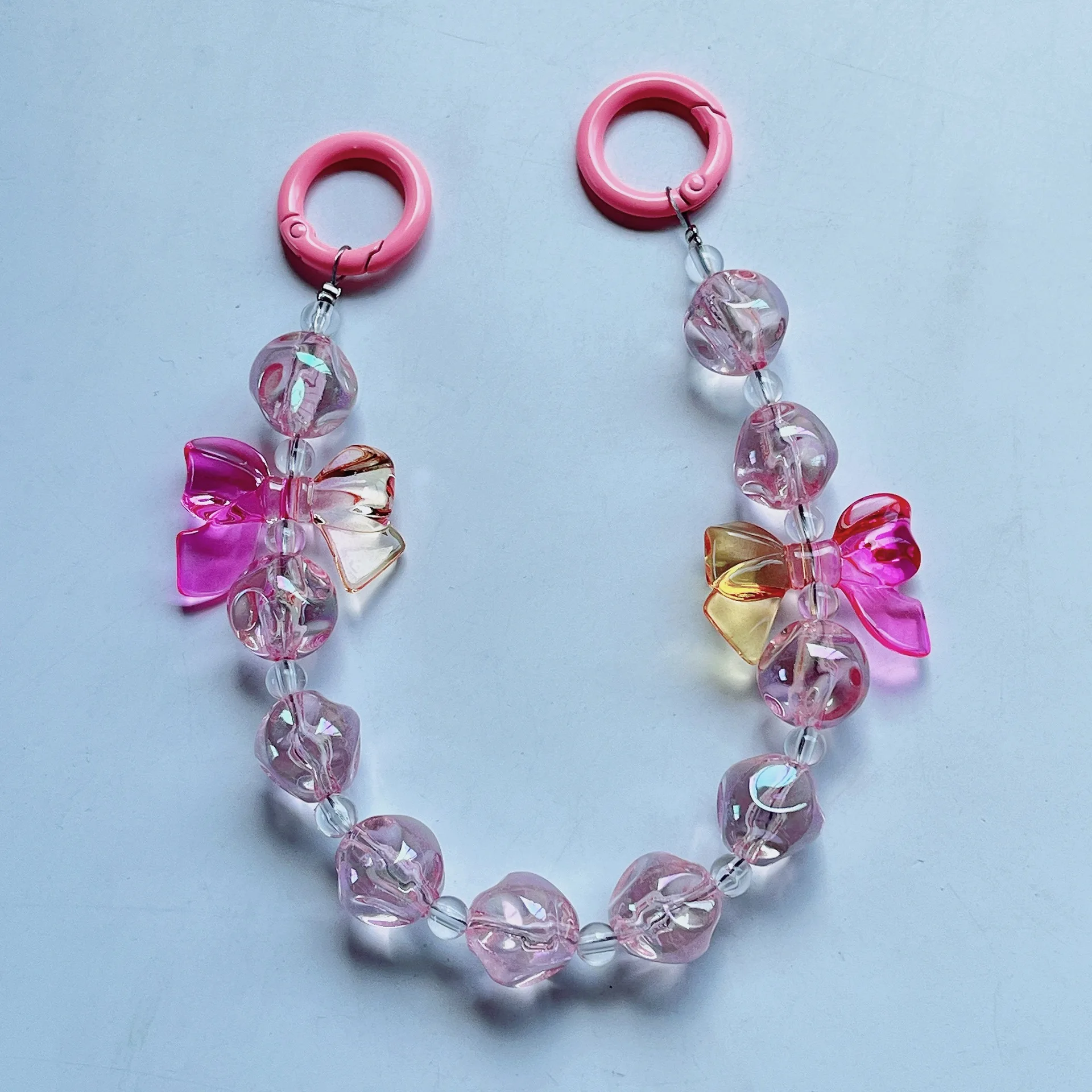 best selling products 2024 Acrylic Keychain Bowknot Beaded Gradient Color Cell Phone Charm Anti Lost Keychain