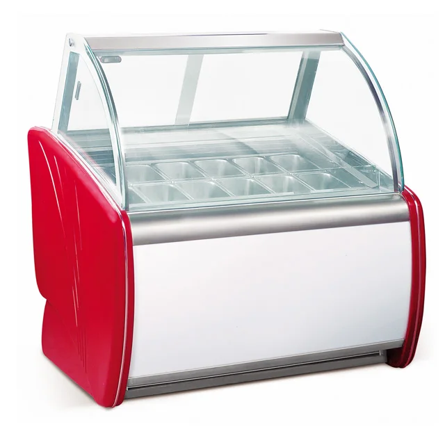 
Curved Glass Gelato Showcase Ice Cream Display Freezer / Ice Cream Display Refrigerator 
