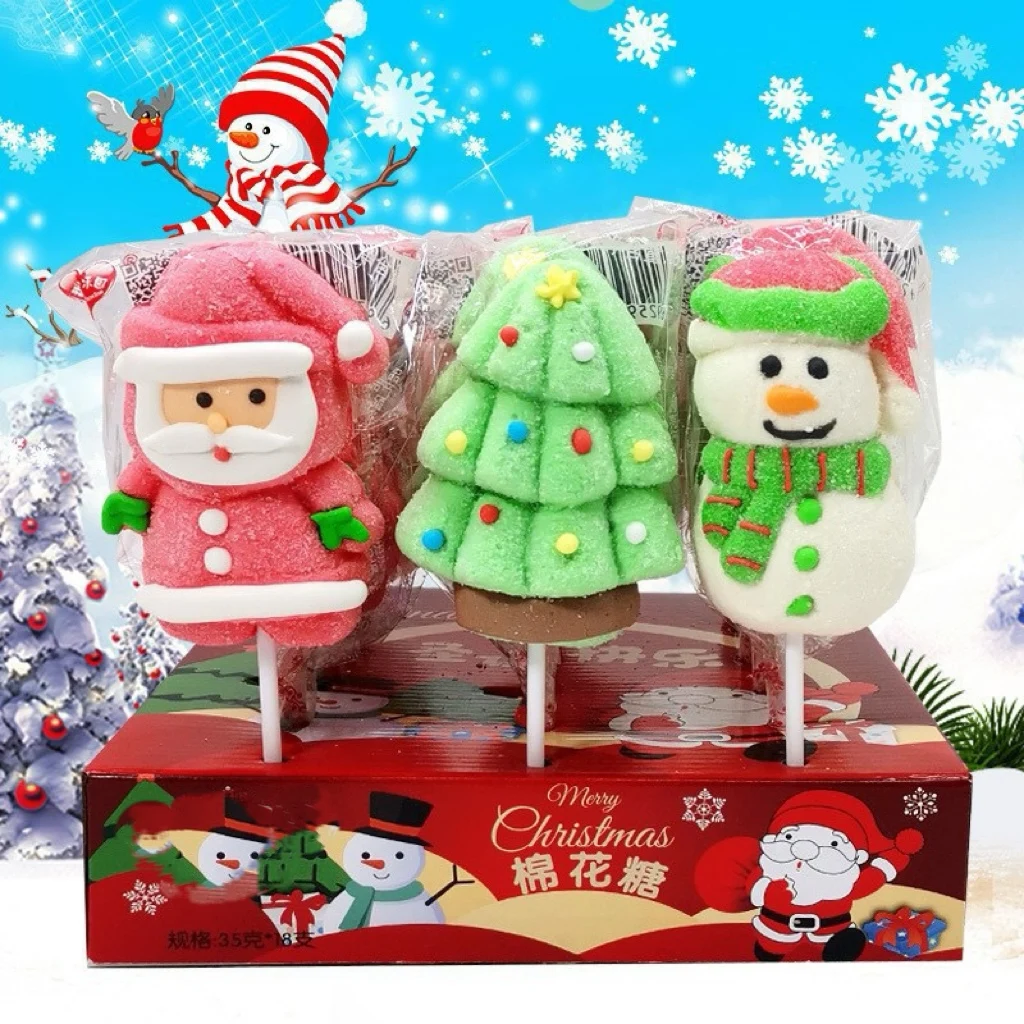 Best-selling Christmas Candy Gift Christmas Party Styling Gummies Cotton Candy  Skewered Cartoon Lollipops Candy for Sale