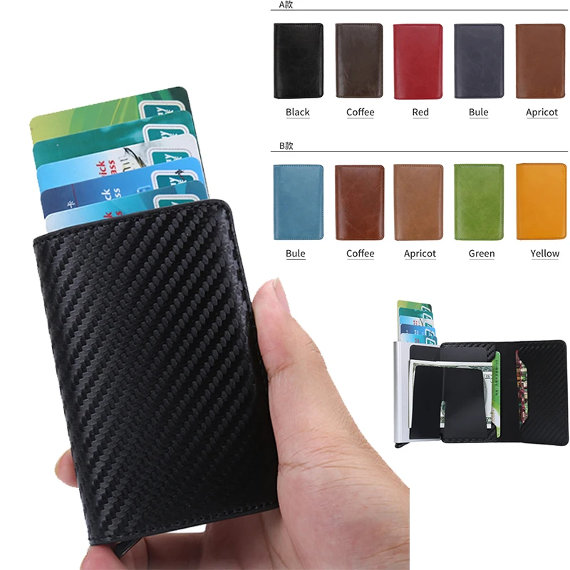 Fashion Custom Logo Luxury RFID Blocking Slim Metal Aluminum Carbon Fiber Card Holder Wallet For Men