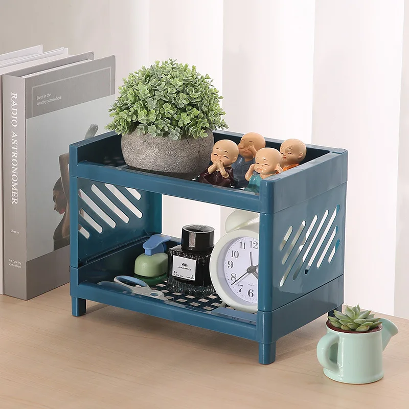 Ing Style Desktop Double-layer Plastic Storage Rack Office Stationery Cosmetics Storage Box Kitchen Bathroom Storage Rack