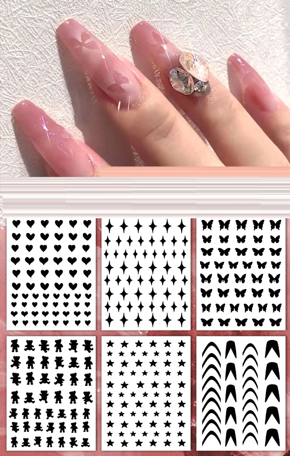 New Style Heart Butterfly Nail Art Stickers Self Adhesive Black Butterfly Nail Art Stickers Paste Decorations