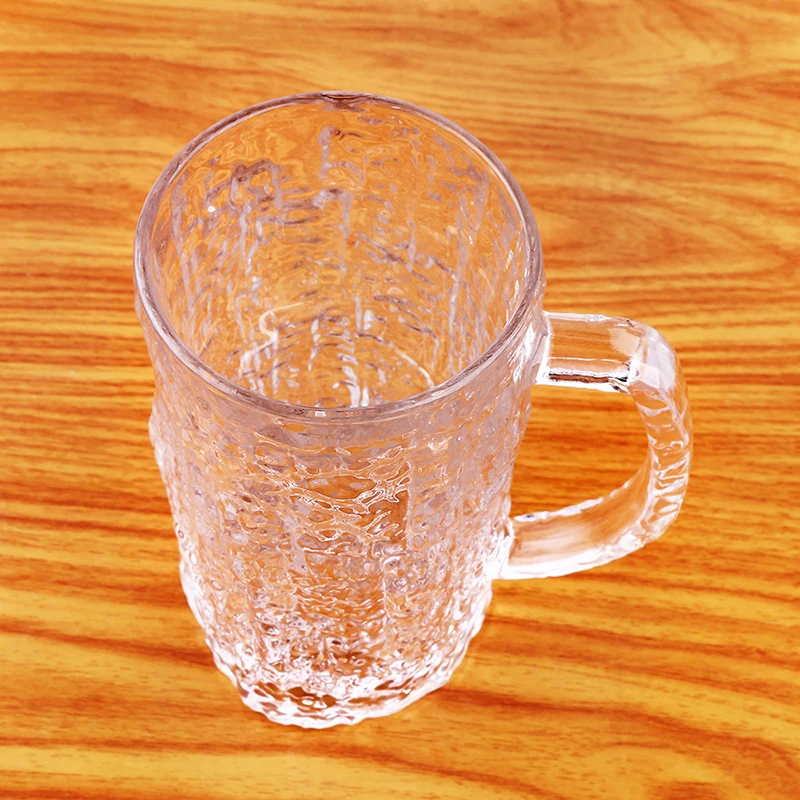 Simple glacier grain large capacity glass beer mug hammer grain handle cup household beer mug