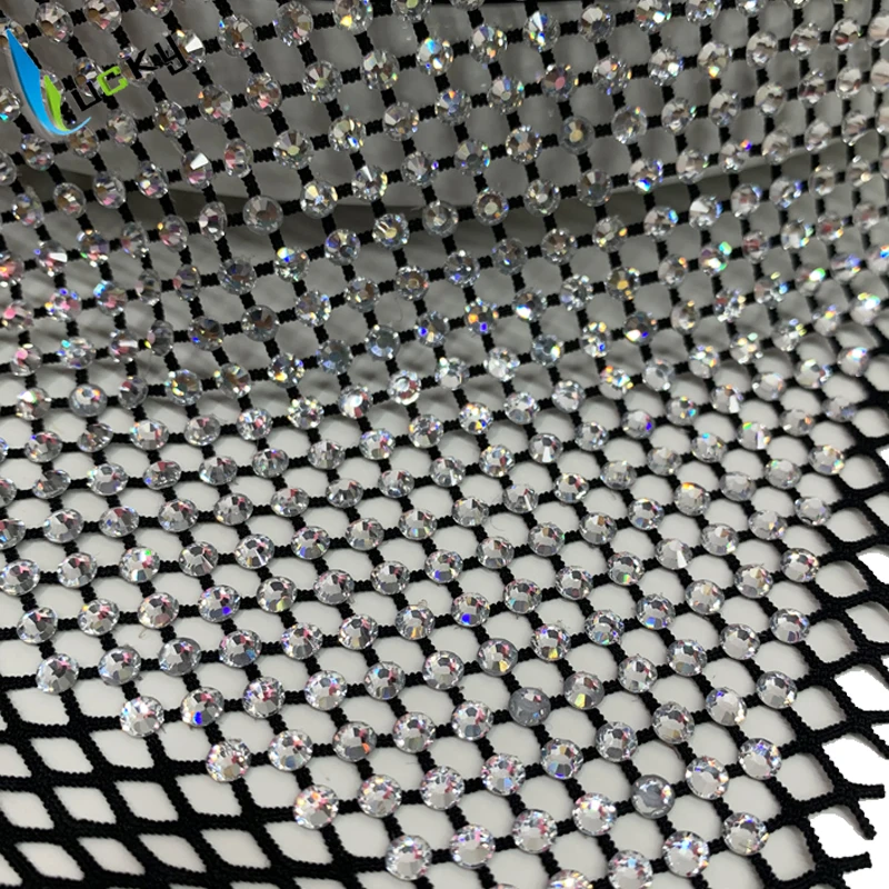 Lucky 1.2 meter wide  with ss16 (4 mm)  stone rhinestone mesh fabric rhinestone tape  for dancing dress