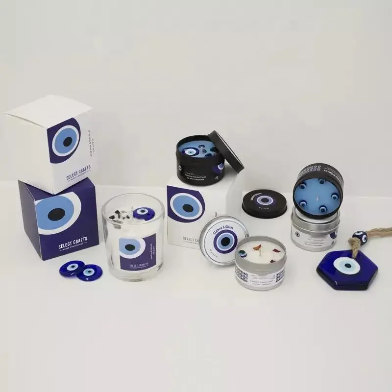 2023 New Features High End Fragrance Product Spiritual Blue Wax Evil Eye Crystal Infused Candles