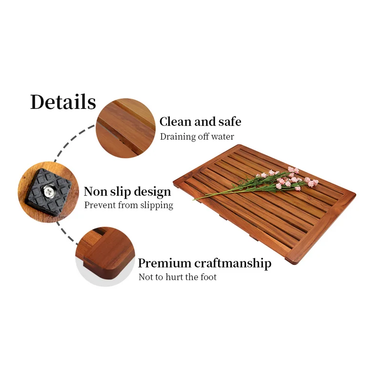 teak wood bath mat shower mat non slip   wooden floor mat  large rectangles for spa home
