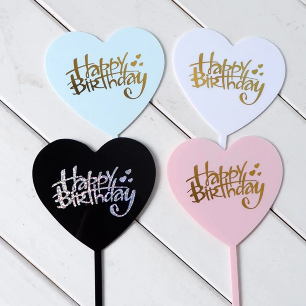 Cheap Price Acrylic bronzing cake  Topper  Round Heart Shape Star Shape Happy Birthday  Acrylic  Cake Toper
