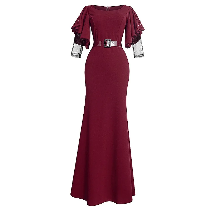 NEW 2022 Beading puffer sleeve bodycon slim fit hip fat size women party dress