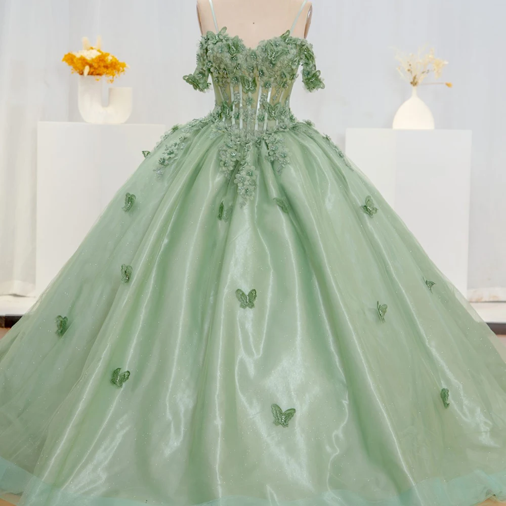 Jancember LSYB08 Fashion Design Light Green Off Shoulder Ball Gown Appliune Bow Evening Dresses 2024