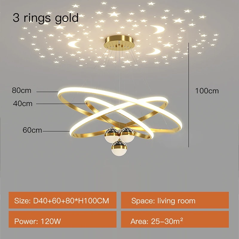 Black Golden Chandelier Bedroom Living Room Kitchen Home Hanging Lighting Nordic Fashion Circular Lamp