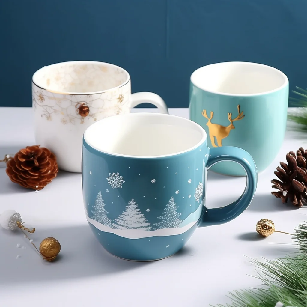 Snowfall And Woodland Creatures Coffee And Tea Cup Bear Moose And Snowy Forest Design Porcelain Mug