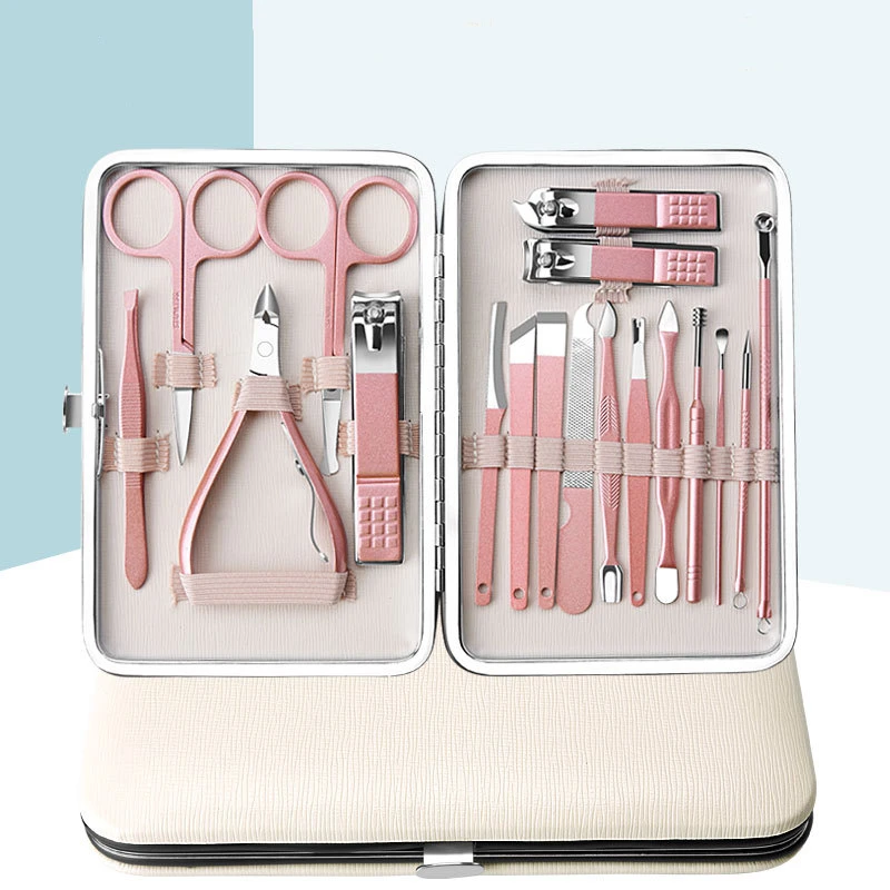 Promo 7 styles pink Rose Gold  8/10/13/15/18pcs stainless steel Nail Clippers nail Cutter Kit Nail Care manicure set with bag