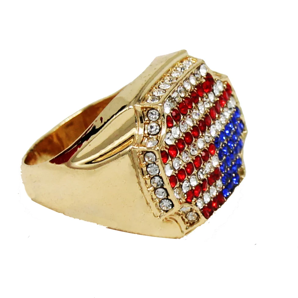 US Flag Rings For Women Man Red Zircon American Jewelry Fashion With MAGA