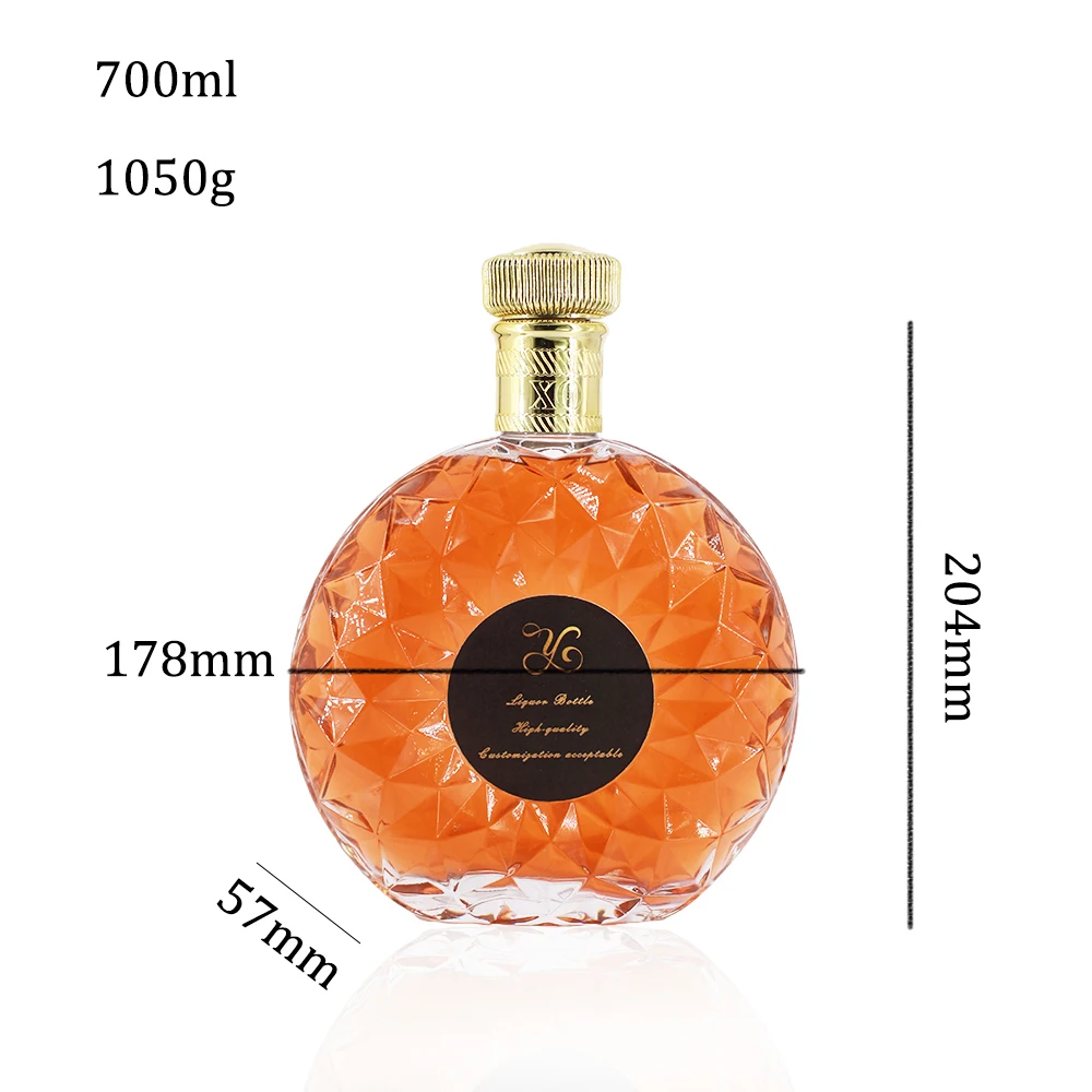 Custom 700ml 730ml Brandy Liquid Rum Spirit Gin Alcohol Vodka Whiskey Glass Bottles with Cap