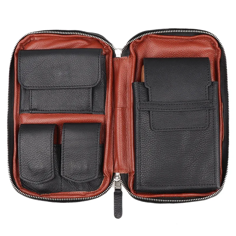 Premium Luxury Cigar Tool Bag Genuine Leather Cigar Bag Travel Portable Cow Leather Moisturizing Humidor Cigar case