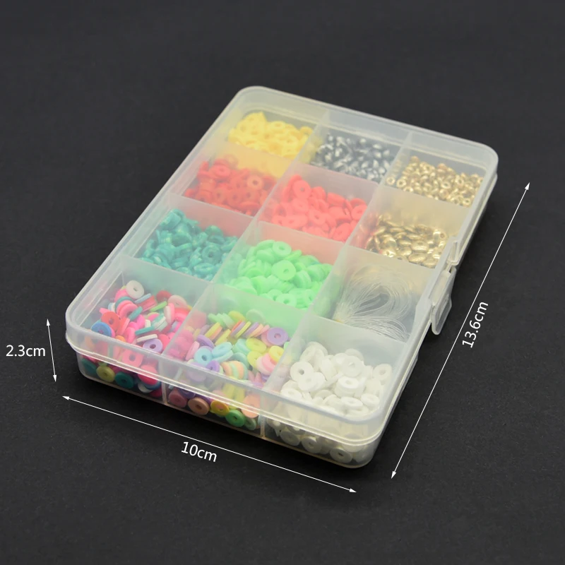 12 Grids 6mm Colorful Round Polymer Clay Gold Abacus Spacer DIY Beads Set For Kid Jewelry Making Necklace