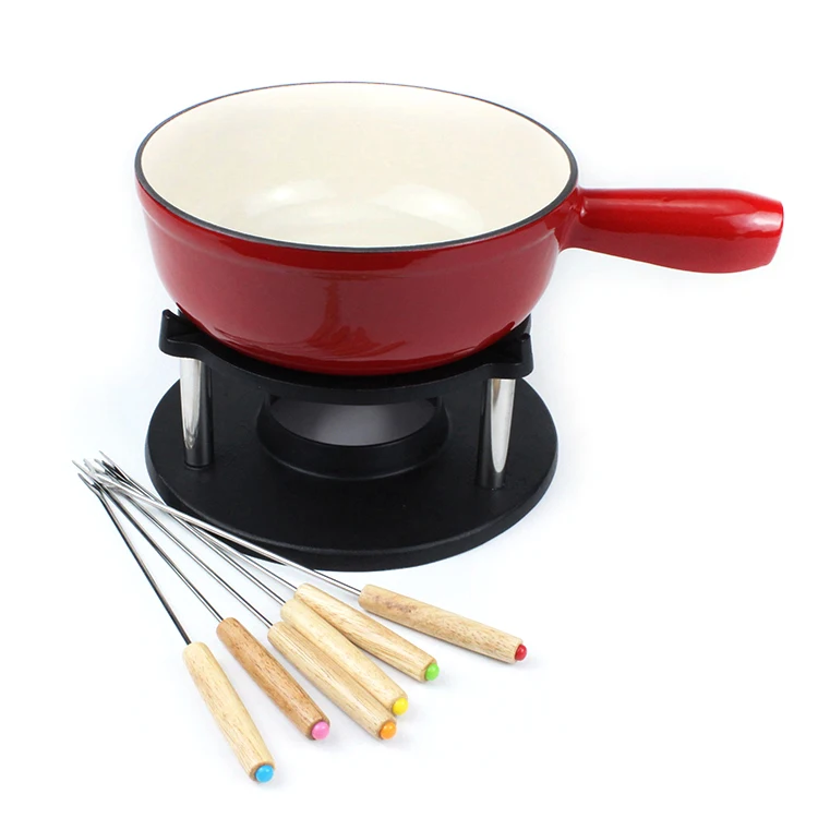 Портативный мини-чугунный набор для мяса, сыра, фондю с вилкой и ручкой