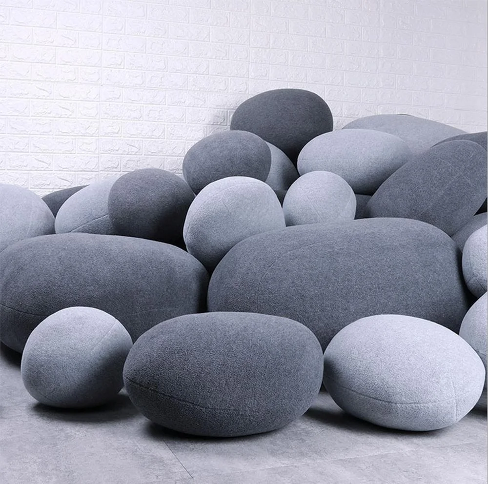 
High Quality Velvet Cushions Mix Sizes Pebble Pillows Light Gray Stuffed Big Rock Pillow Living Stones Pillows 