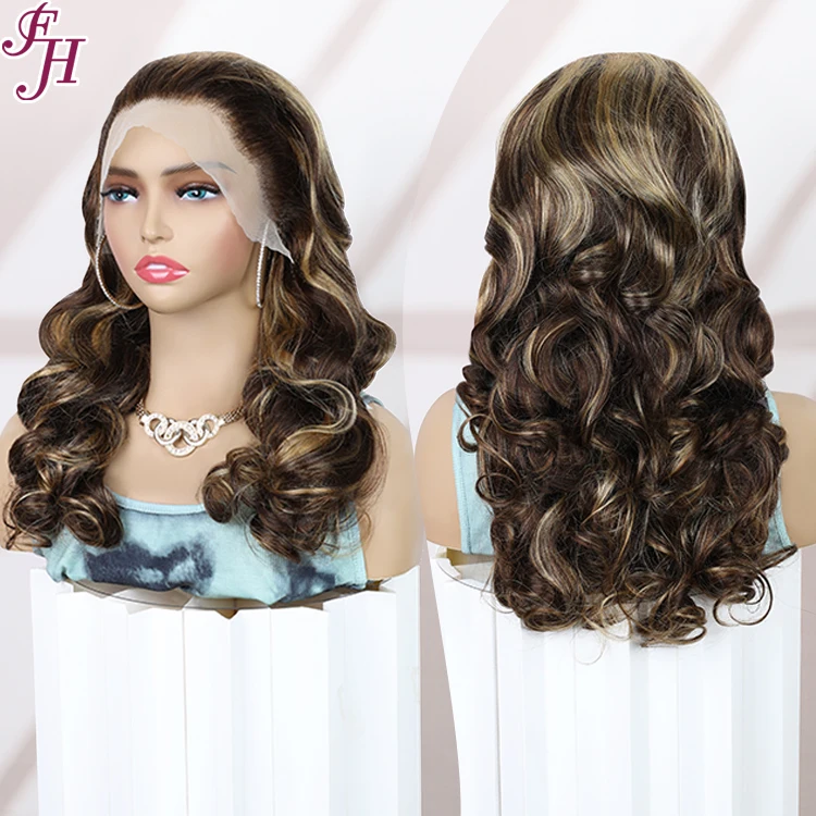 FH 18 Inch Piano P4/27 Ombre Color Highlight Wig Transparent 13x4 Human Hair Lace Frontal Body Wave Wigs