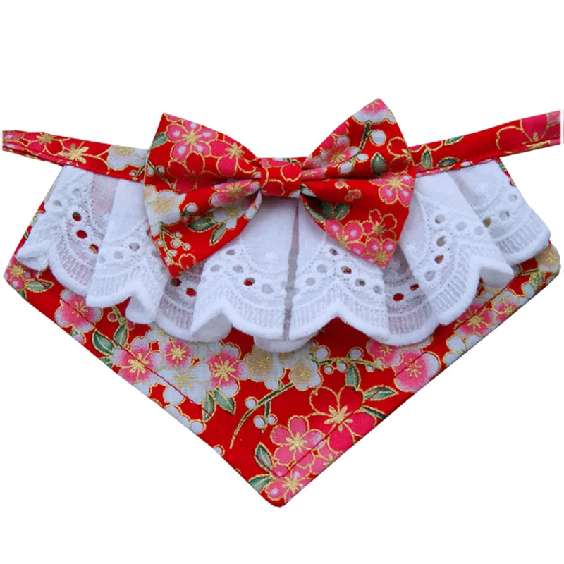 Floral Dog Bandana Necktie Cute Cat Dog Bowtie Scarf Pet Bib for Puppy