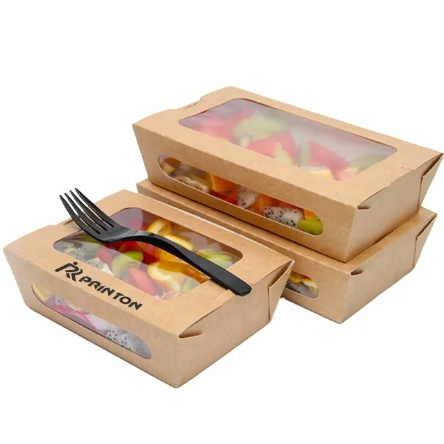 High quality eco friendly kraft paper bento box with pvc window disposable frozen food packaging box