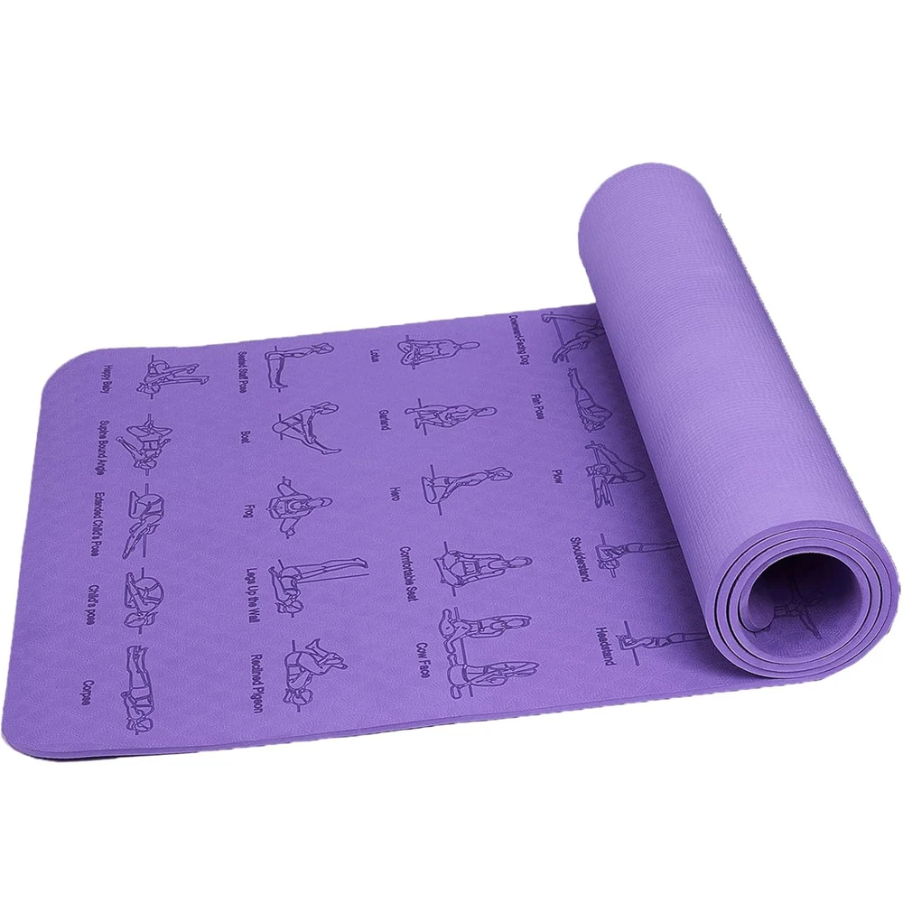 Eco Friendly CUSTOM Digital Printing TPE Mat 6mm Double Layer TPE Yoga Mat Promotion Yoga Mat with Poses Printed