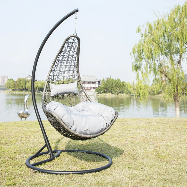 Indoor canopy shade wicker rattan metal Hanging frame fold up  hammock swing chair with stand