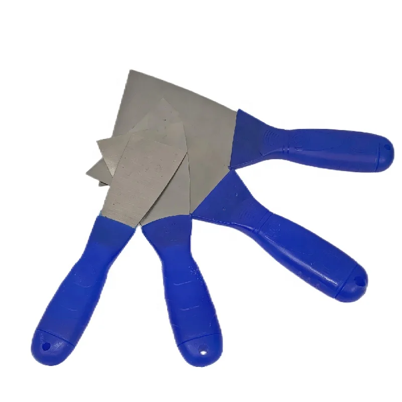 Industrial Grade Flexible Carbon Steel Putty Knife for Painters Blue Plastic Handle with Wooden Handle Stainless Steel Blade