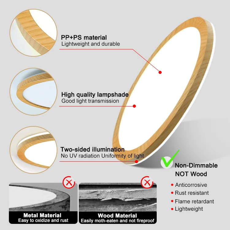 nordic stylish wooden round frame surface mounted led ceiling light with smd2835 luxury for home office living room bedroom